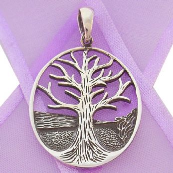 STERLING SILVER 24mm x 35mm OVAL TREE OF LIFE CHARM PENDANT - CP-925-54-706-10148