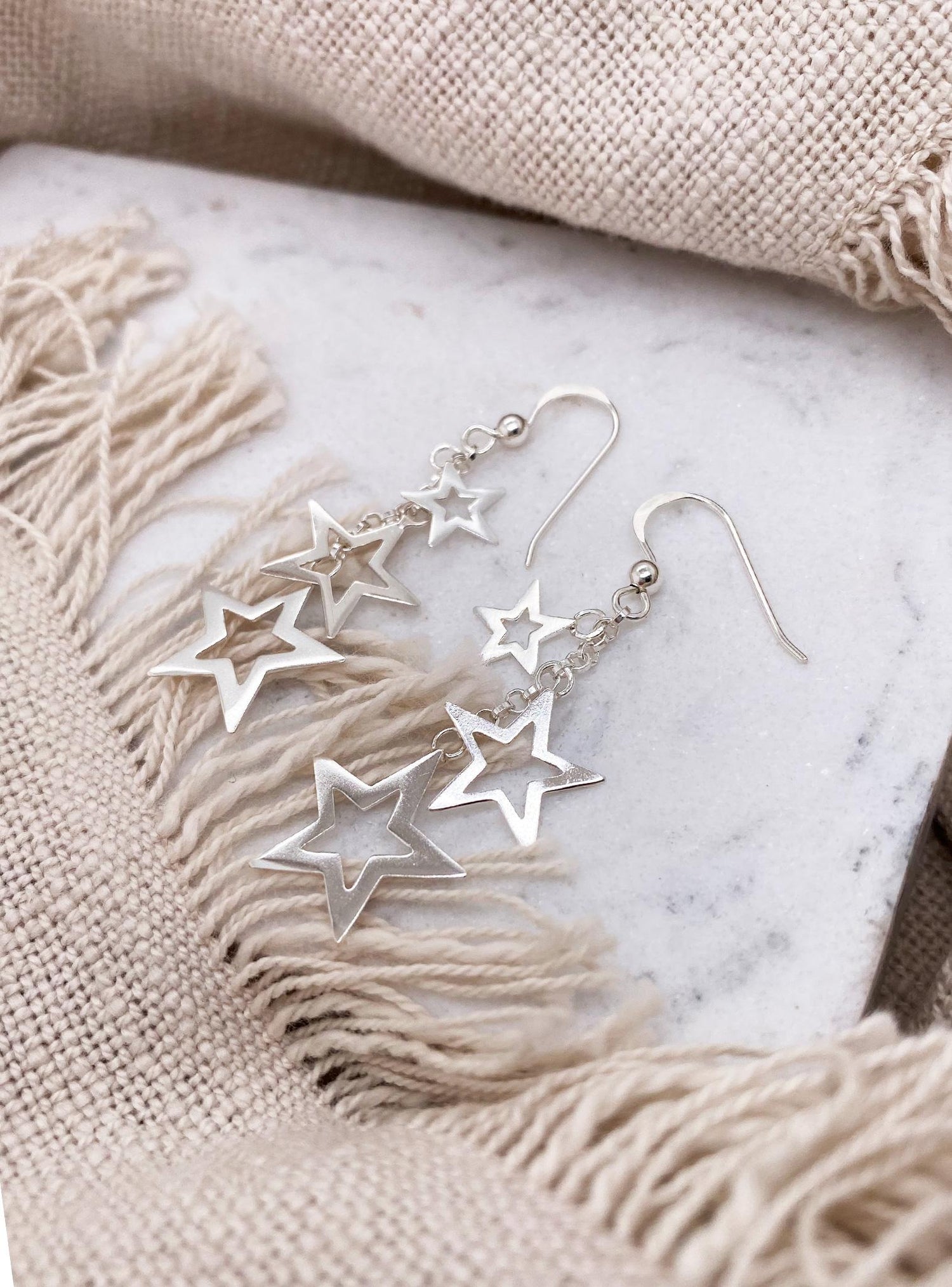 Sterling Silver Lucky Star Hook Earrings