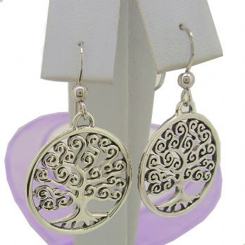 STERLING SILVER 20mm TREE OF LIFE SAFETY HOOK EARRINGS -ER_CHARM_HOOK_SS_20mmTOLswirl