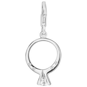 PASTICHE STERLING SILVER CZ ENGAGEMENT RING HOOKED ON CLIP CHARM PENDANT QC058CZ