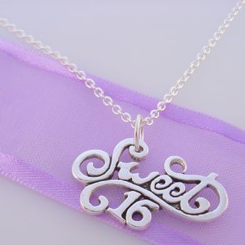 STERLING SILVER 24mm SWEET 16 16TH CHARM CABLE NECKLACE - NLET_SS_TI-02765