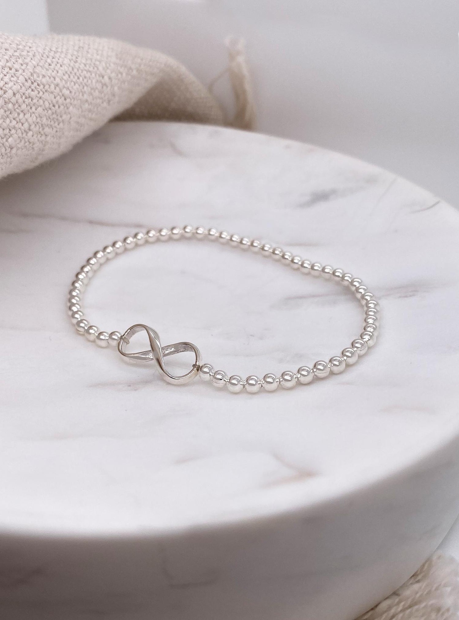 Sterling Silver Infinity Symbol Ball Design Charm Bracelet