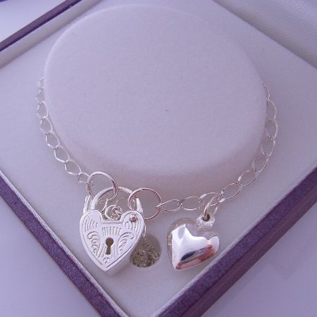 15cm ADJUSTABLE SIZE STERLING SILVER TINY 8mm HEART CHARM BABY PADLOCK BRACELET