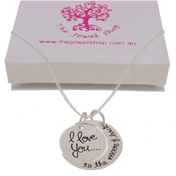 STERLING SILVER 14mm Coin 18mm Cresent Moon I love you to the moon & back CHARM NECKLACE