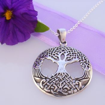 STERLING SILVER 27mm TREE OF LIFE CHARM NECKLACE 45CM 925-57-767-270
