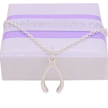 STERLING SILVER WISHING WISHBONE CHARM NECKLACE