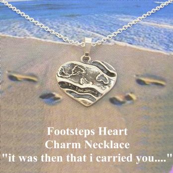 STERLING SILVER FOOTSTEPS IN THE SAND PRAYER HEART CHARM PENDANT NECKLACE - NLET_SS_TI09575-CA40