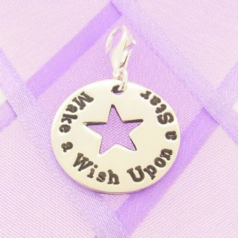 17mm PERSONALISED CIRCLE STAR CLIP ON CHARM Make a wish upon a star -17mmP146-CH-WISH