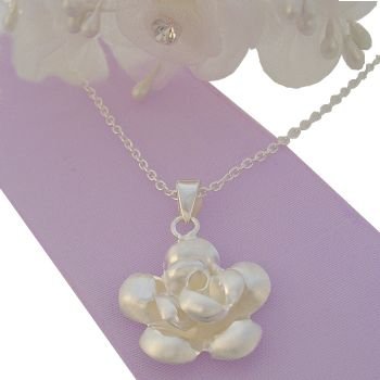 STERLING SILVER 19mm ROSE FLOWER CHARM NECKLACE -NLET-92554-706-7415