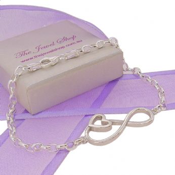 STERLING SILVER ININITE LOVE HEART INFINITY SYMBOL CHARM BRACELET