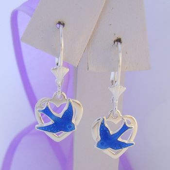 SAFETY HOOK EARRINGS STERLING SILVER BLUEBIRD HEART -ER_CHARM_HOOK_SS_0003