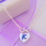 STERLING SILVER BLUEBIRD OF HAPPINESS PADLOCK CABLE NECKLACE 45CM -NLET_SS_CHARM_0007
