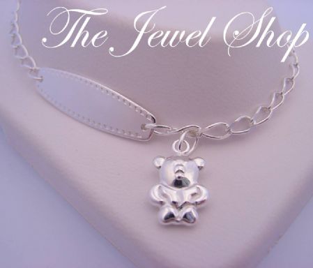 18cm ADJUSTABLE SIZE TEDDY BEAR CHARM STERLING SILVER BABY to ADULT IDENTITY BRACELET