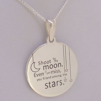 STERLING SILVER 20mm Message Coin Moon Stars CHARM NECKLACE