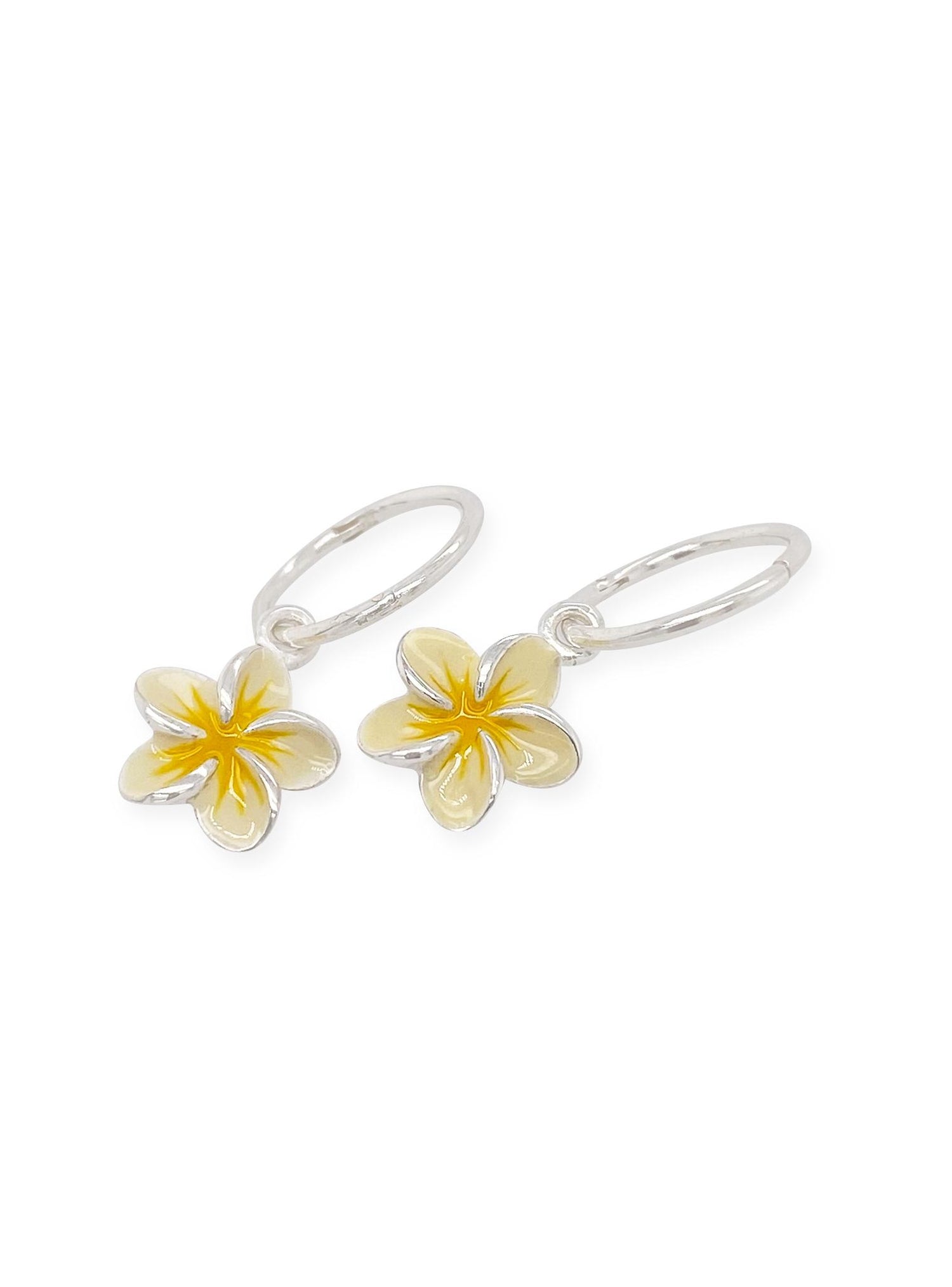 Frangipani Flower Charm Sleeper Earrings in Yellow