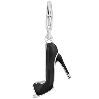 PASTICHE STERLING SILVER BLACK ENAMEL HI HEEL HOOKED ON CLIP CHARM PENDANT QC174BK