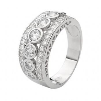 PASTICHE STERLING SILVER CZ 3 ROW PAVE SET 9mm RING -R585CZ
