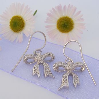 PASTICHE STERLING SILVER PAVE CZ 15mm BOW DESIGN EARRINGS -E777CZ