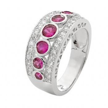 PASTICHE STERLING SILVER PINK FUCHIA CZ 3 ROW PAVE SET 9mm RING -R585CZFCZ