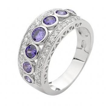 PASTICHE STERLING SILVER PURPLE LILAC CZ 3 ROW PAVE SET 9mm RING -R585AMCZ
