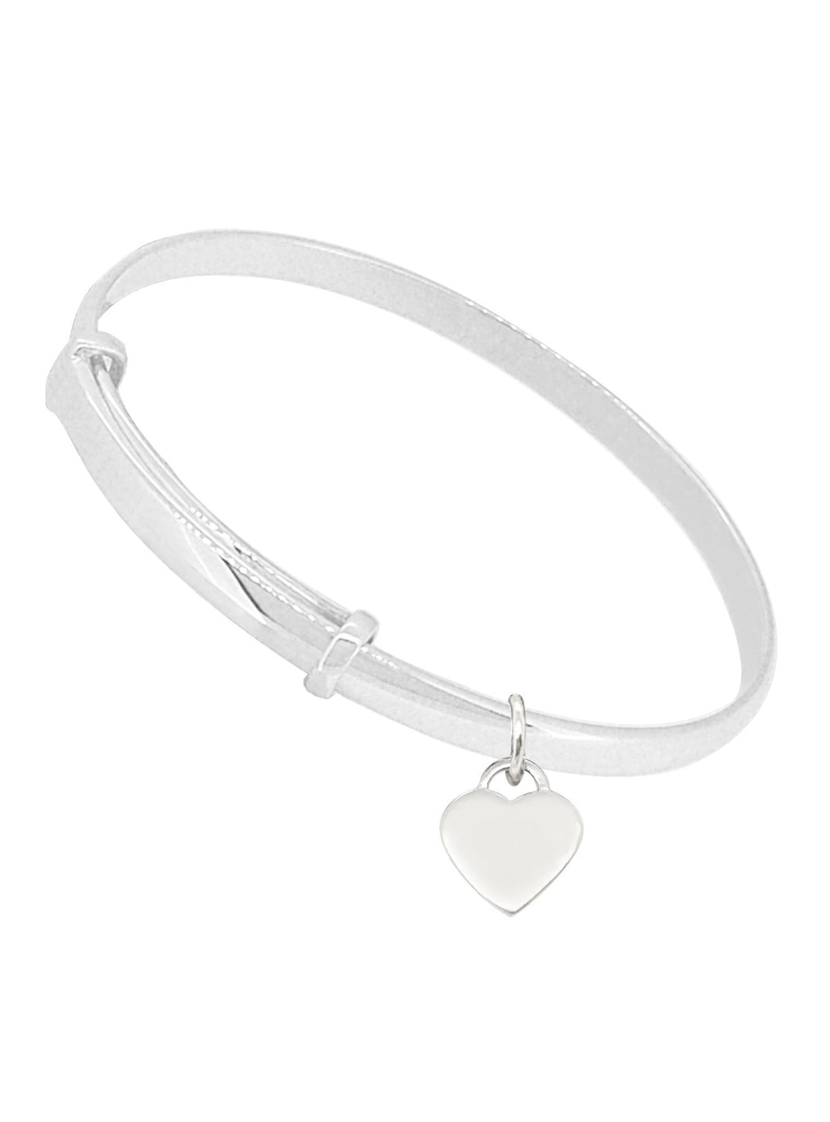 Sterling Silver Baby Child 40mm-48mm Expandable Bangle With 8mm Heart Charm