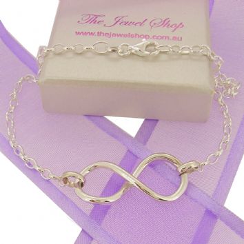 STERLING SILVER INFINITY SYMBOL DESIGN CHARM PENDANT BRACELET