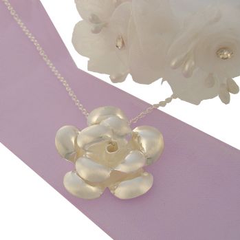STERLING SILVER 24mm ROSE FLOWER CHARM NECKLACE -NLET-92554-706-7414
