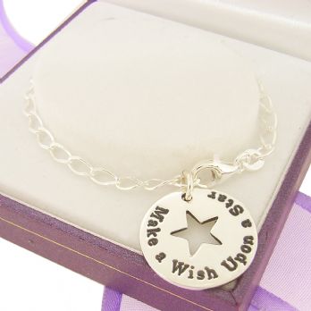 17mm PERSONALISED CIRCLE STAR PENDANT Make a wish upon a star BRACELET -17mmP146-BLET-WISH