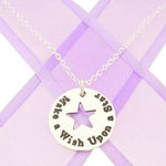 17mm PERSONALISED CIRCLE STAR PENDANT Make a wish upon a star NECKLACE -17mmP146-NLET-WISH