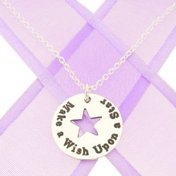 17mm PERSONALISED CIRCLE STAR PENDANT Make a wish upon a star NECKLACE -17mmP146-NLET-WISH