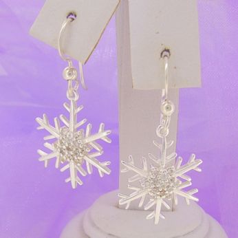 STERLING SILVER 19mm CZ SNOWFLAKE EARRINGS E-19mmCZ