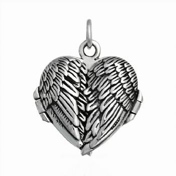 STERLING SILVER 23mm HEART ANGEL WINGS PHOTO LOCKET -AngelWings-PhotoLocket