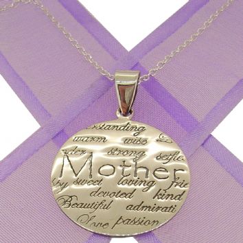 STERLING SILVER MOTHER DESIGN MESSAGE NECKLACE -NLET_SS_Mother