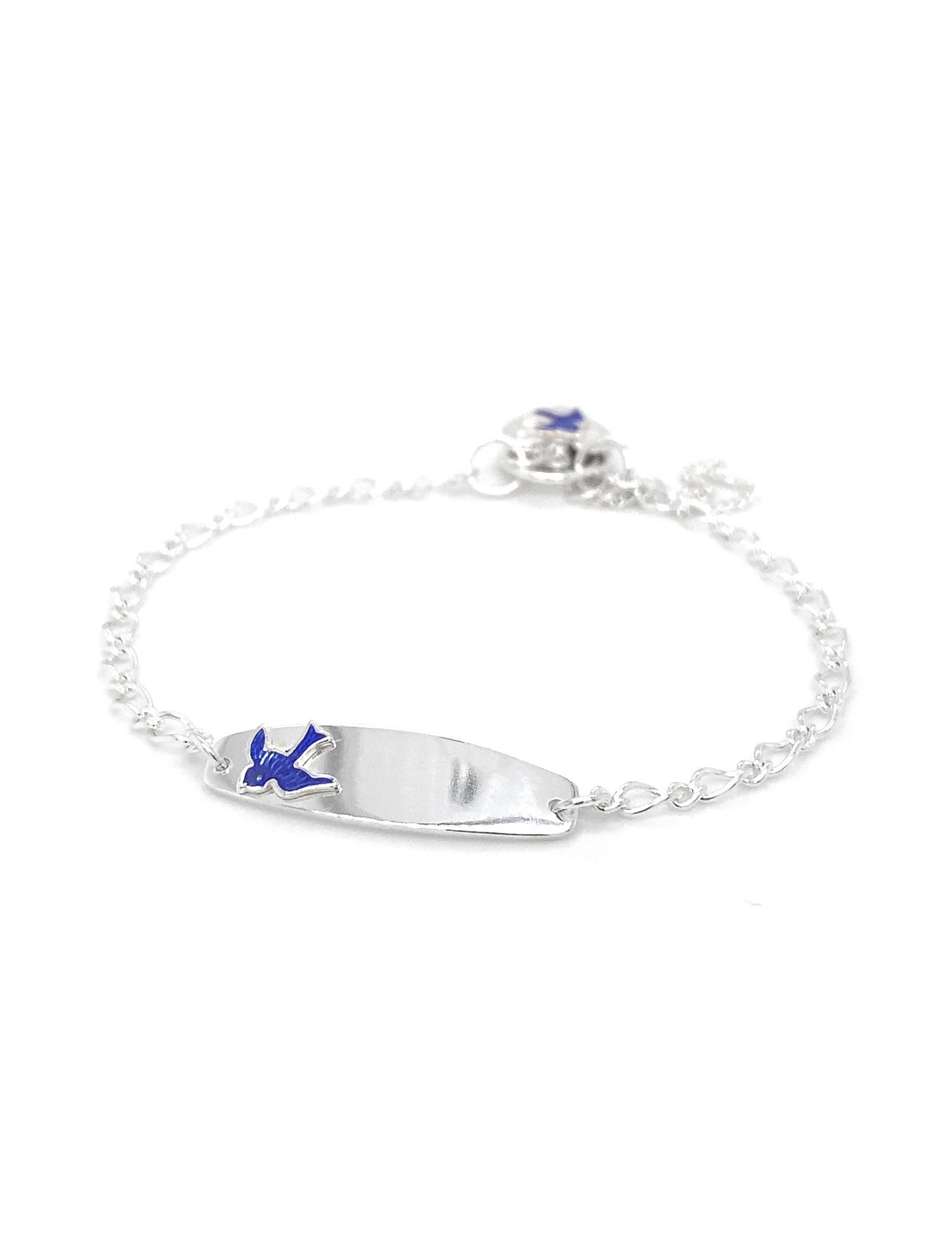 Sterling Silver Bluebird Identity Padlock Charm Bracelet 16cm