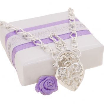 STERLING SILVER FIGARO FILIGREE FLOWER HEART PUFFED HEART PADLOCK BRACELET