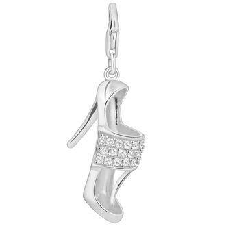 PASTICHE STERLING SILVER CZ STILETTO HI HEEL SHOE HOOKED ON CLIP CHARM PENDANT QC156CZ