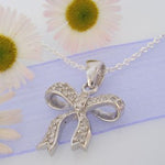 PASTICHE STERLING SILVER PAVE CZ 18mm BOW DESIGN PENDANT NECKLACE -P795CZ