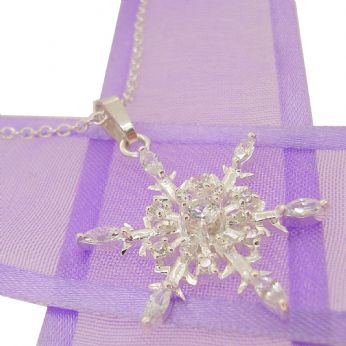 STERLING SILVER PASTICHE 25mm CZ SNOWFLAKE CABLE NECKLACE 45cm NLET-25mmCZ-QC079CZ-CA40