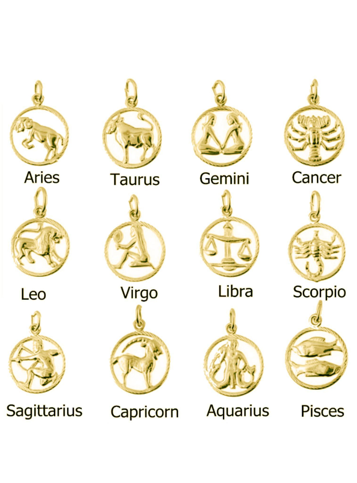 Zodiac Star Sign Charm Pendants in 9ct Yellow Gold