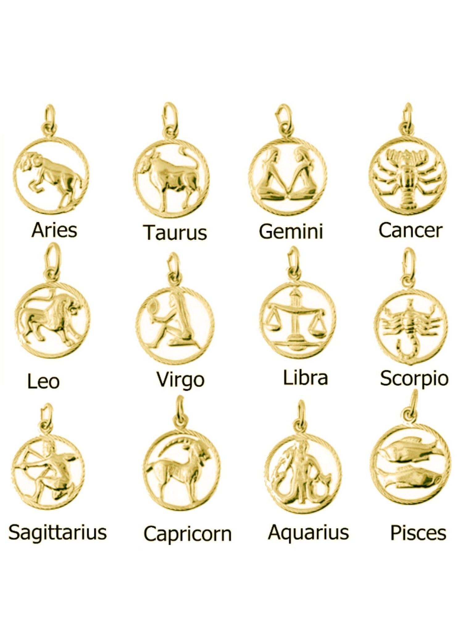 Zodiac Star Sign Charm Pendants in 9ct Yellow Gold