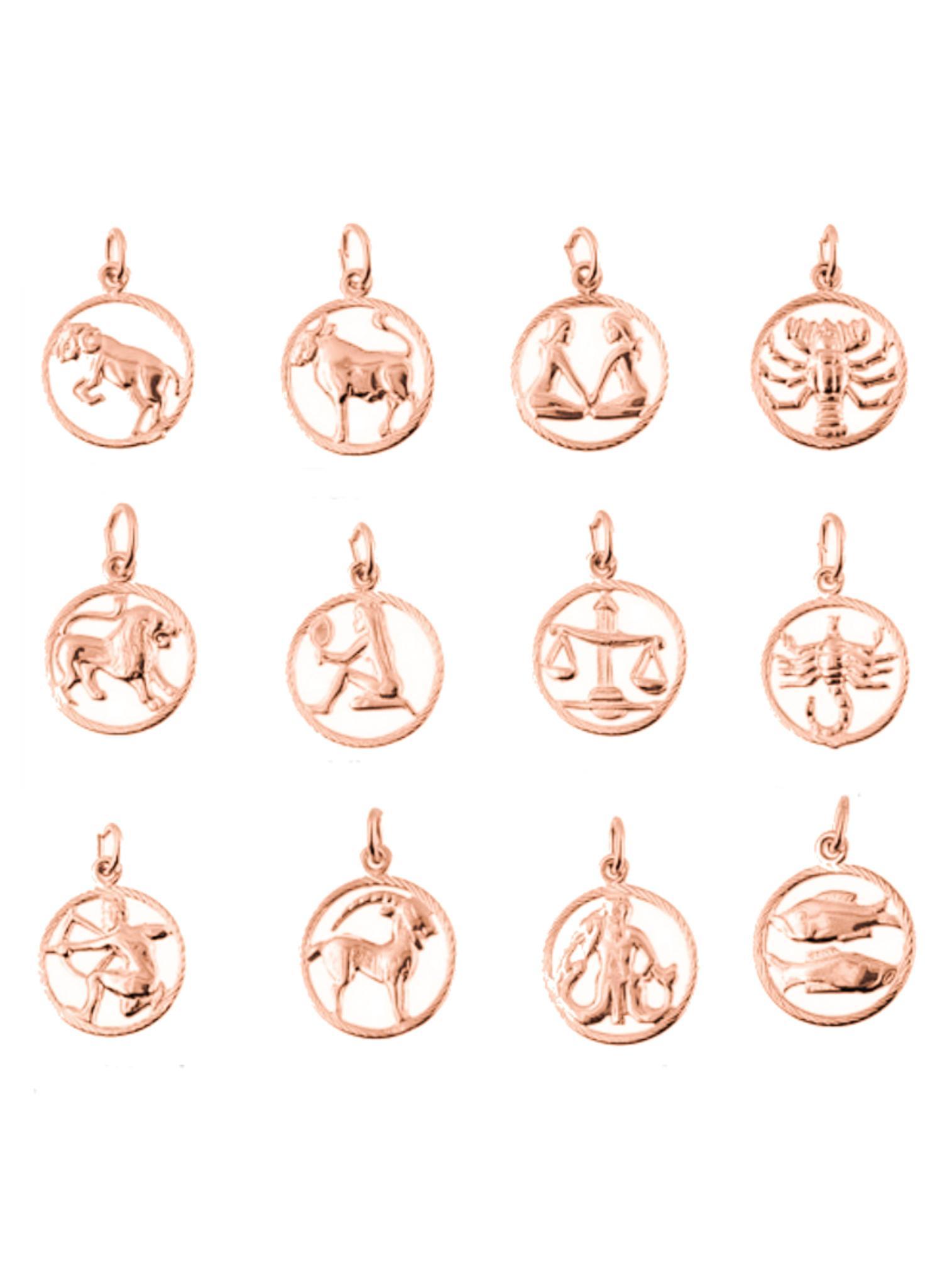 Zodiac Star Sign Charm Pendant in Solid 9ct Rose Gold