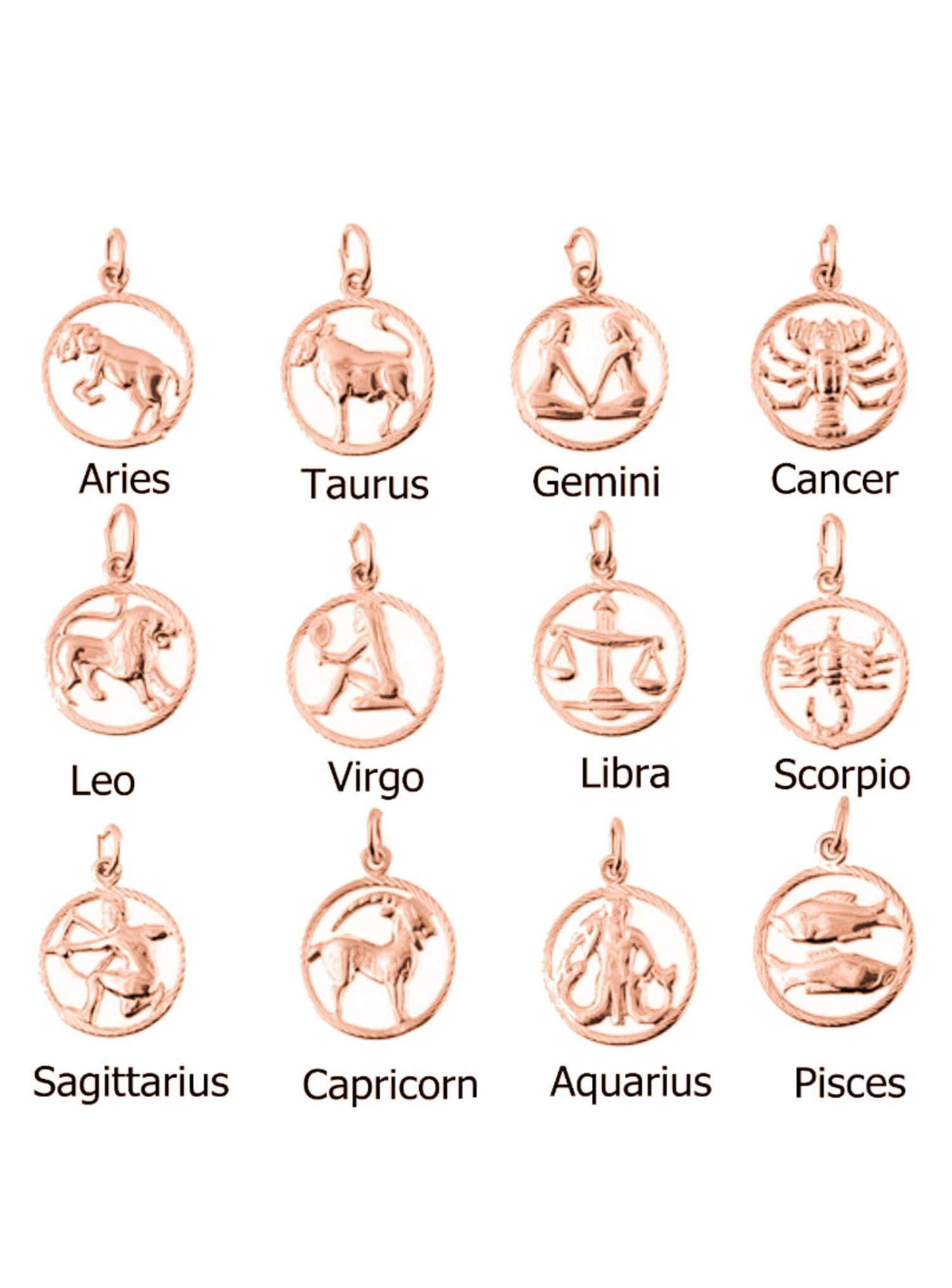 Zodiac Star Sign Charm Pendant in Solid 9ct Rose Gold