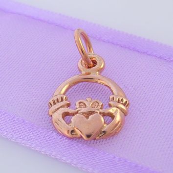 SOLID 9CT ROSE GOLD 10mm IRISH CLADDAGH CHARM - 9R_HR1908