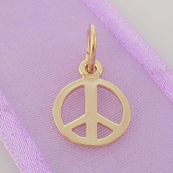 SOLID 9CT YELLOW GOLD 10mm PEACE SIGN CHARM PENDANT -9Y_HR1410
