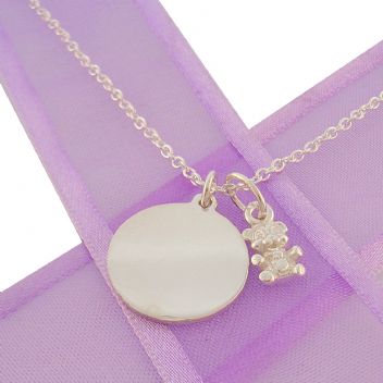 16mm PERSONALISED CIRCLE CUTE TEDDY BEAR NECKLACE -NLET-16mm-CA40-KB66