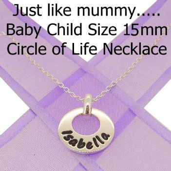 15mm BABY CHILD CIRCLE OF LIFE PERSONALISED FAMILY NAME PENDANT NECKLACE -15mm-CA40-SS