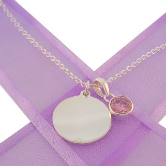 16mm PERSONALISED CIRCLE BIRTHSTONE NECKLACE -NLET-16mm-CA40-BS