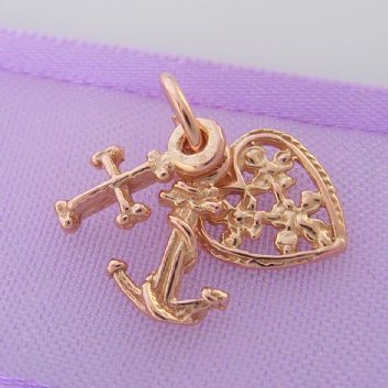 9CT ROSE GOLD FILIGREE FAITH HOPE CHARITY CHARM PENDANT -9R_HR521