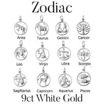 9CT WHITE GOLD 15mm ZODIC STAR SIGN CHARM PENDANT