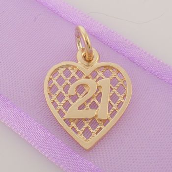 LATTICE BIRTHDAY HEART 9CT GOLD 21 21ST CHARM PENDANT 9Y_HR2382
